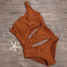 Load image into Gallery viewer, Swimsuit One Piece Swimwear 2018 Cutout Women One Shoulder Swimsuits Womens Vintage Bodysuit Solid Trikini Sexy Monokini Woman