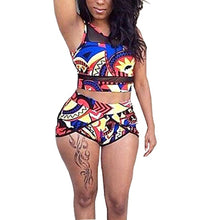 Load image into Gallery viewer, 2019 Women High Waist Neck Mesh Bikini Swimsuits 3XL Plus Size Swim Wear Bathing Suit African Print Biquini Two 2 Piece Swimwear