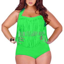 Load image into Gallery viewer, 2019 HOT Sale Plus Size Neon Bikini Set Women Ladies Sexy Retro Padded Push Up Tassel High Waist Swimsuit Swimwear Bathing Suit