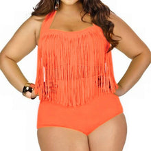 Load image into Gallery viewer, 2019 HOT Sale Plus Size Neon Bikini Set Women Ladies Sexy Retro Padded Push Up Tassel High Waist Swimsuit Swimwear Bathing Suit