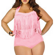Load image into Gallery viewer, 2019 HOT Sale Plus Size Neon Bikini Set Women Ladies Sexy Retro Padded Push Up Tassel High Waist Swimsuit Swimwear Bathing Suit