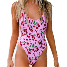 Load image into Gallery viewer, 2019 Women Cherry Printed Swim Wear Badpak Sexy Backless Monokini One Piece Swimsuit Thong Bathing Suit Beach Swimwear Pink