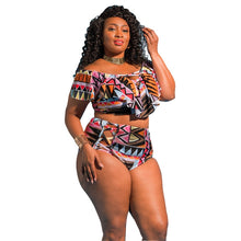 Load image into Gallery viewer, African Print Swimwear Ruffle Bikini Set Long Sleeve Swimsuit Women Padded Biquini 2018 Sexy Female High Waisted Bikini