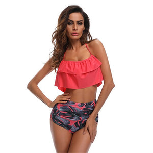 Girl Tube Top Brazil Sexy  Hot Pink  Bikini Neck Halter Printed Swim Set China Bikini