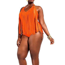 Load image into Gallery viewer, Super Large 2XL 3XL 4XL Plus Size Fringe Swimwear Neon Green One Piece Swimsuit Bathing Suits for Plused Women Tassel Monokini