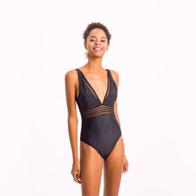 Load image into Gallery viewer, 2019 Swimwear Women Sexy Plunging One Piece Swimsuit Solid Black Red Mesh Halter Swimsuits Women Beachwear Bathing Suits Sport