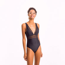 Load image into Gallery viewer, 2019 Swimwear Women Sexy Plunging One Piece Swimsuit Solid Black Red Mesh Halter Swimsuits Women Beachwear Bathing Suits Sport