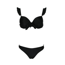 Load image into Gallery viewer, White Solid Heart Neck Bowknot Thong Biquini Ruffled Strap Swim Bikinis Sexy Bandage Low Waist Push Up Padded Swimsuit Beachwear