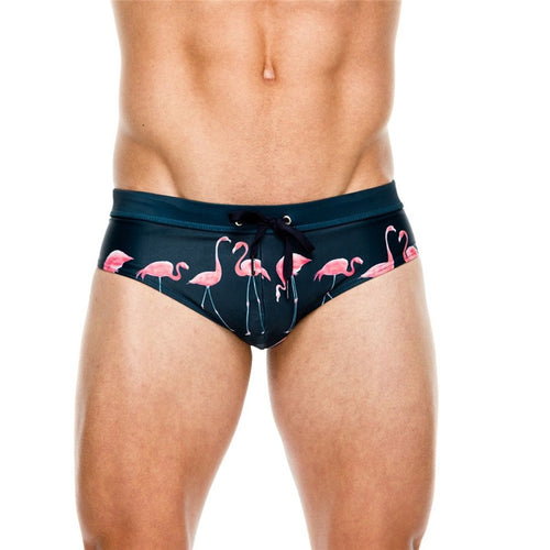2019 New Arrival Swimwear Sexy Mens Swim Suits Gay Pouch Flamingo Summer Triangular Swimming Briefs Mens Swimwear